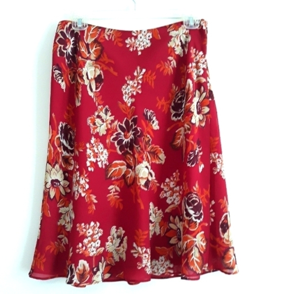 Ann Taylor Lining Red Floral Print Skirt Size 4 - Picture 1 of 9